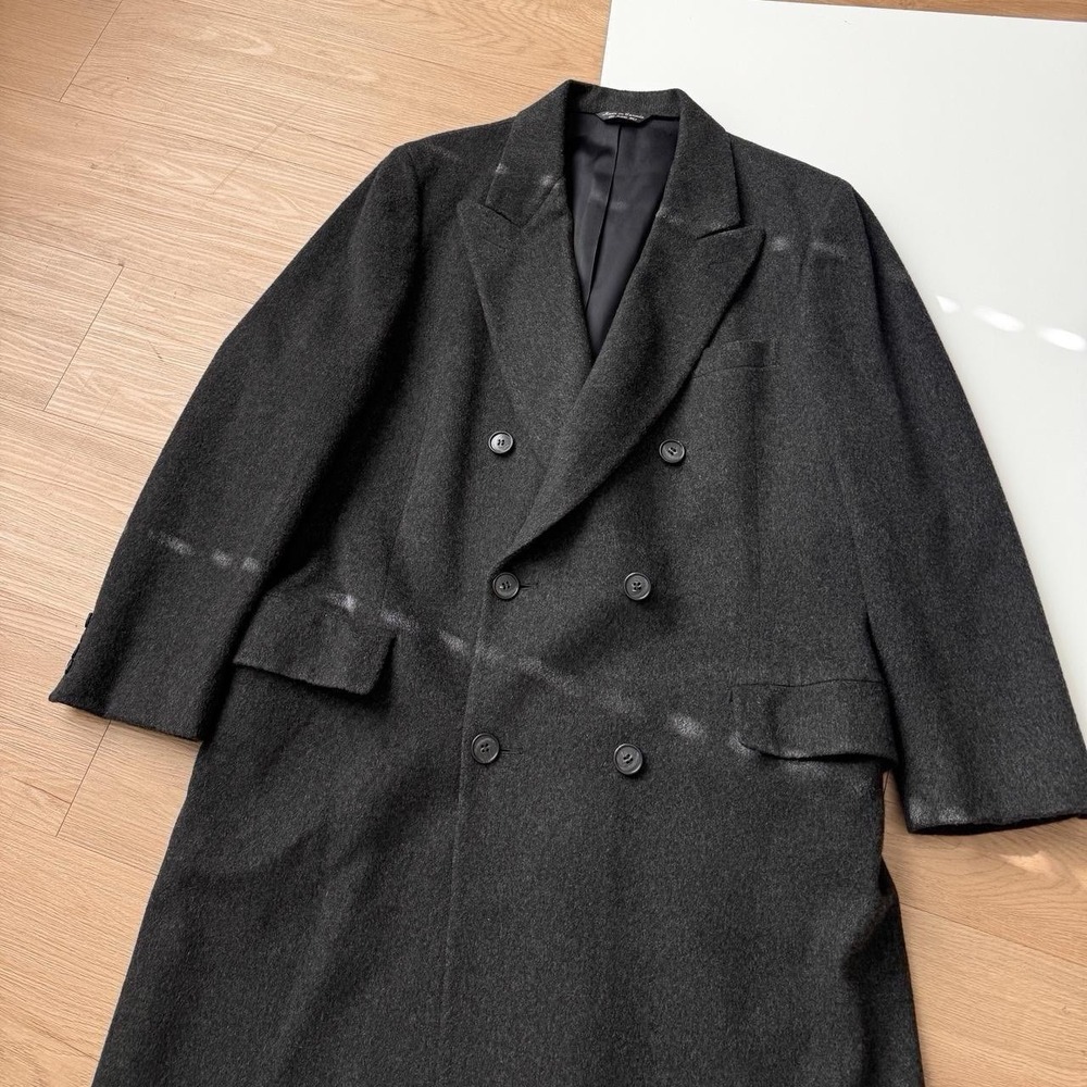 Vintage Cashmere Overcoat Large Blazer Trench Grey Tailored Preppy Minimalist - Picture 3 of 7